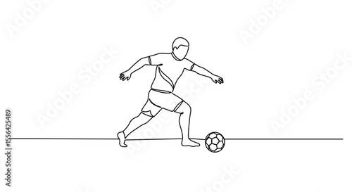 Football player kicking soccer ball in line art style