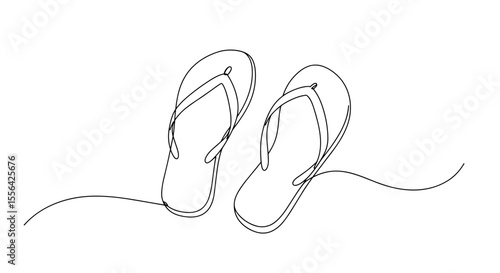 Line art flip-flops on sandy beach