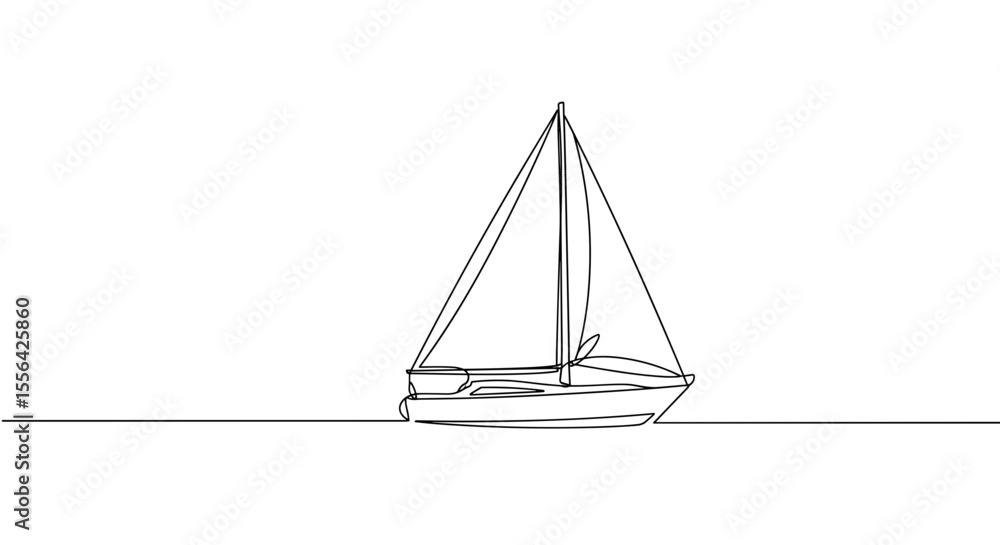 Sailing boat in line art style on white background Sailing boat in line art style on white background
