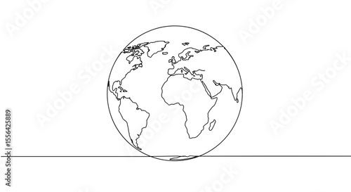 Line art globe on a blank background