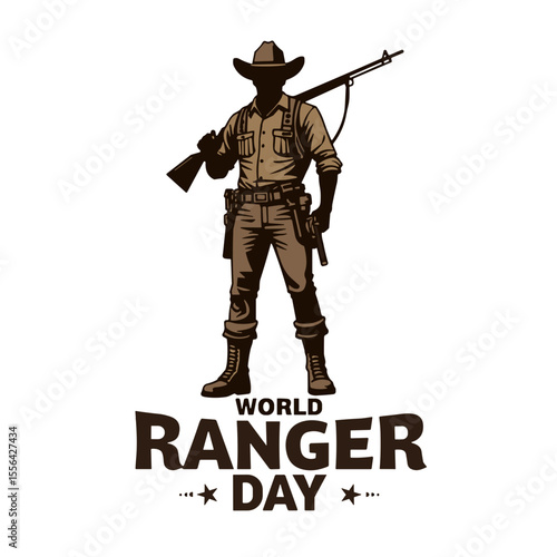 World Ranger Day Poster – Silhouette of Ranger with Rifle and Hat, Conservation Tribute

