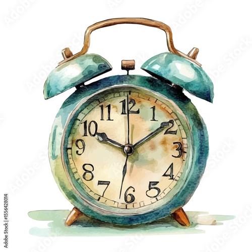 watercolor vector of Alarm Clock, isolated on a white background.
