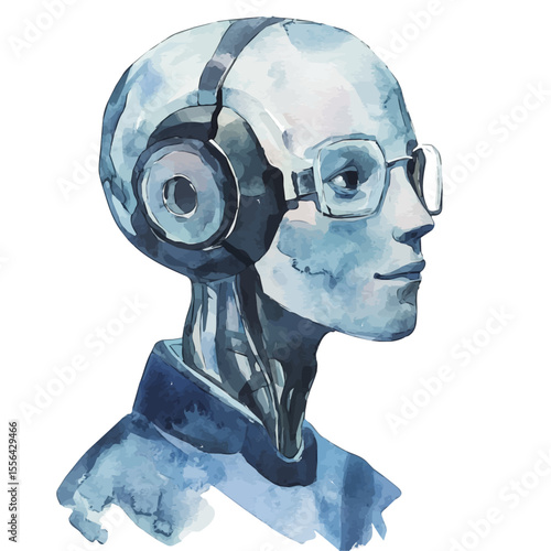 AI Assistant, watercolor painting vector, isolated on a white background.