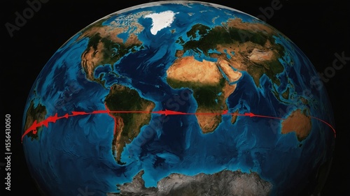 Global Map Showing Equator in Vivid Detail With Highlighted Line Marking the Imaginary Boundary Between Northern and Southern Hemispheres