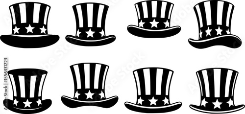 Patriotic Uncle Sam Hat Silhouette Vector Set - USA Independence Day Icon Collection
