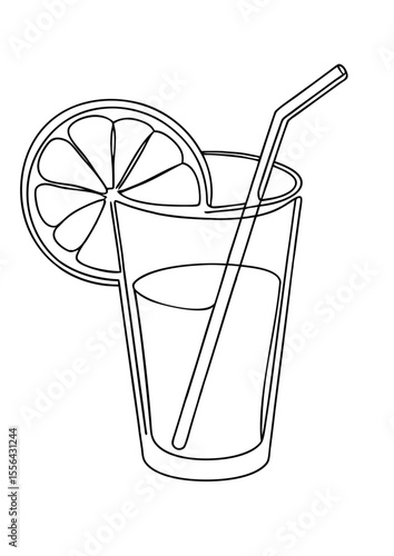 Classic refreshing lemonade, cocktail drink with lime or glass of juice with lemon and straw, one line drawing with, minimal vector, summer drink branding, juice bar menu, healthy lifestyle