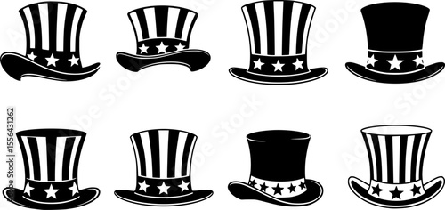 Patriotic Uncle Sam Hat Silhouette Vector Set - USA Independence Day Icon Collection
