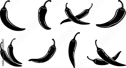 Chili Peppers Silhouette Vector Set – Spicy Food Icons
