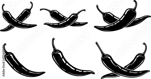 Chili Peppers Silhouette Vector Set – Spicy Food Icons
