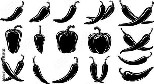 Chili Peppers Silhouette Vector Set – Spicy Food Icons
