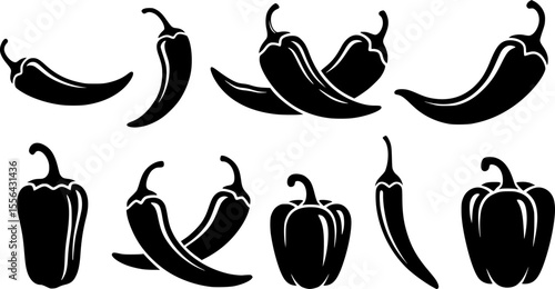 Chili Peppers Silhouette Vector Set – Spicy Food Icons
