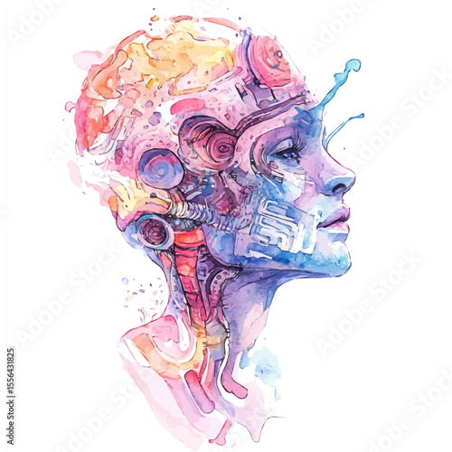 AI Algorithms, watercolor clipart vector, isolated on a white background.