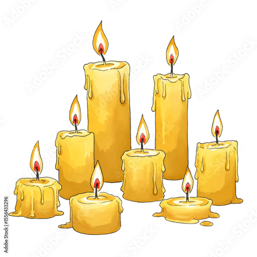 Elegant glowing candles illustration against a white background bringing a warm light