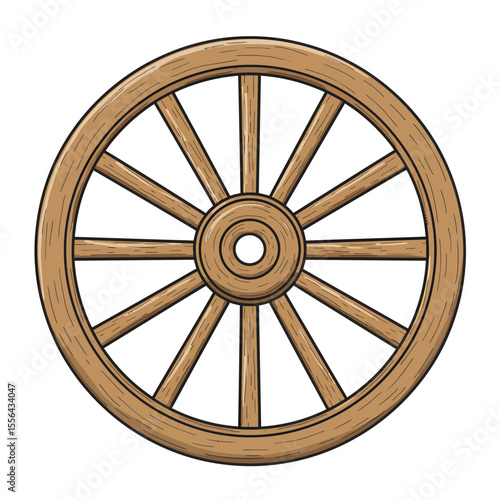 Rustic charm: detailed vector illustration of a classic wooden wagon wheel