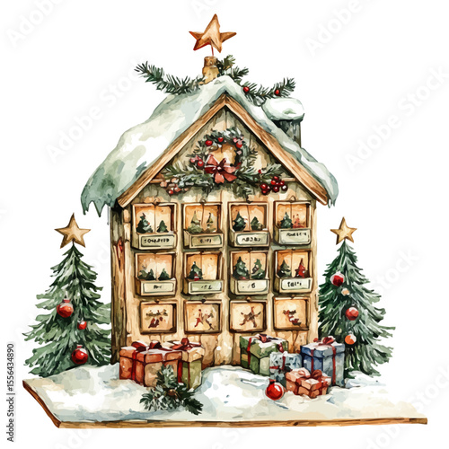 watercolor of Advent Calendar, vector, isolated on a white background.