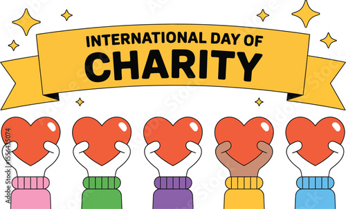 International Day of Charity vector illustration with heart shape and hands celebrated on September 05 promoting philanthropy and