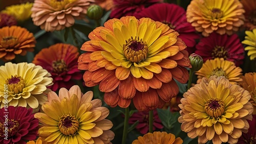 Vibrant Zinnia Flowers in Various Colors Blooming in a Garden During Late Summer Showcasing Nature?s Beauty and Diversity