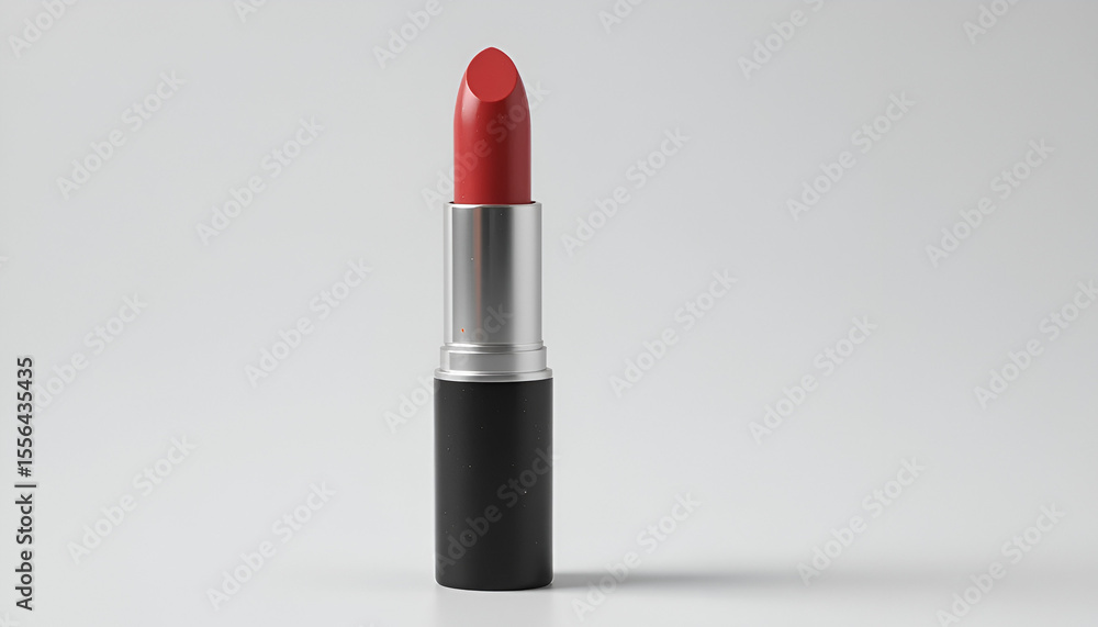 Sleek red lipstick stands against a clean, bright backdrop, highlighting its color and cosmetic design for beauty product marketing. Sleek red lipstick stands against a clean, bright backdrop, highlighting its color and cosmetic design for beauty product marketing.