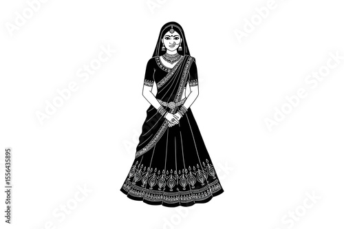 Woman in traditional indian dress full body view silhouette