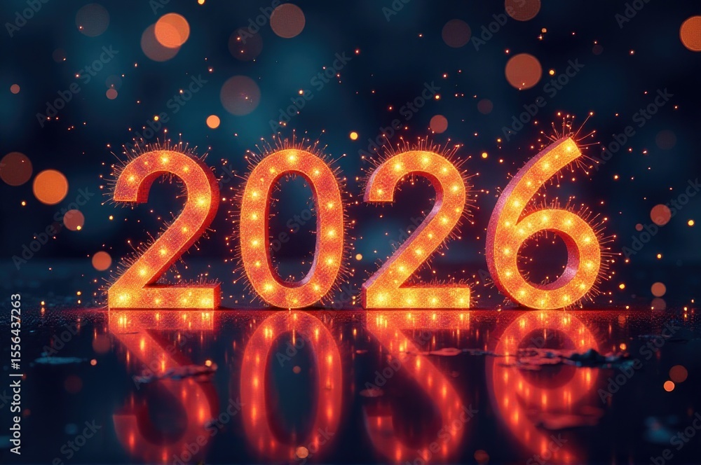 A neon sign reading '2020' against a blurred background..New Year 2026. A neon sign reading '2020' against a blurred background..New Year 2026.