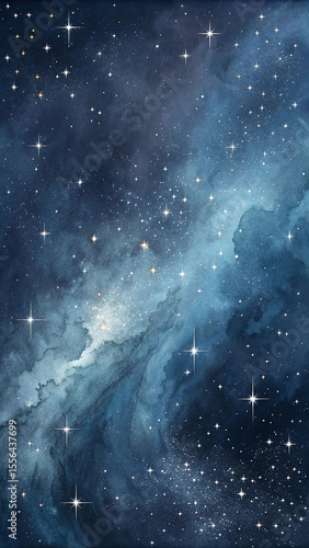 Deep navy and silver watercolor galaxy stars