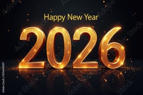 A bright and cheerful sign with glowing numbers celebrating the start of a new year..New Year 2026.