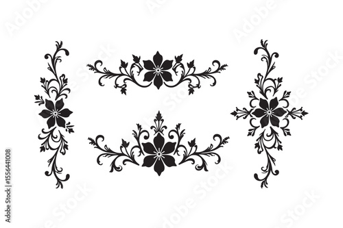 Floral Swirl Decorative Elements Silhouettes