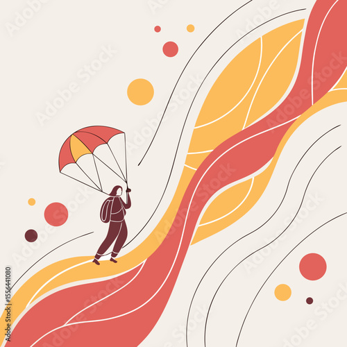 Woman Paragliding in Abstract Landscape