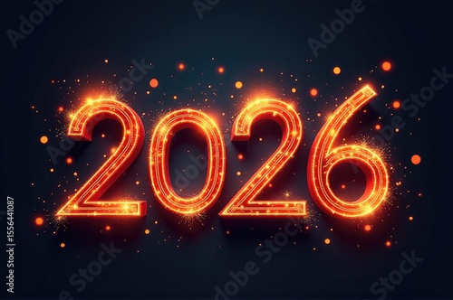 A bright and shining New Year's sign against a dark background, perfect for celebrations and parties..New Year 2026.