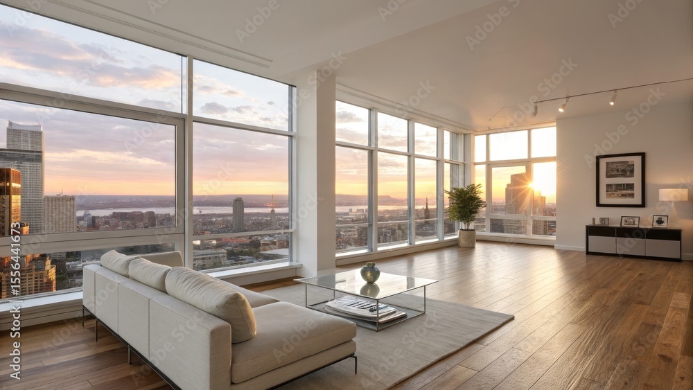 Sunset View Condo Minimalist Living Room with Cityscape Windows, Interior Design , Apartment Sunset View Condo Minimalist Living Room with Cityscape Windows, Interior Design , Apartment