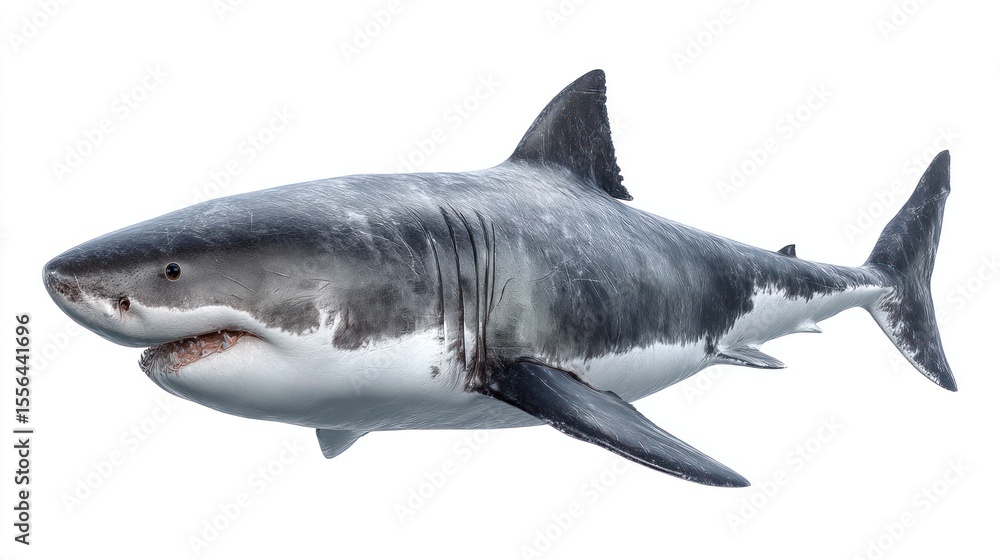 Fototapeta premium Isolated shark side view with realistic texture and high resolution detail