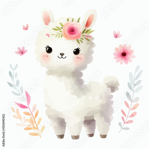 A cute alpaca isolated on a white background 