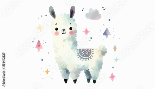 white alpaca with a blue background