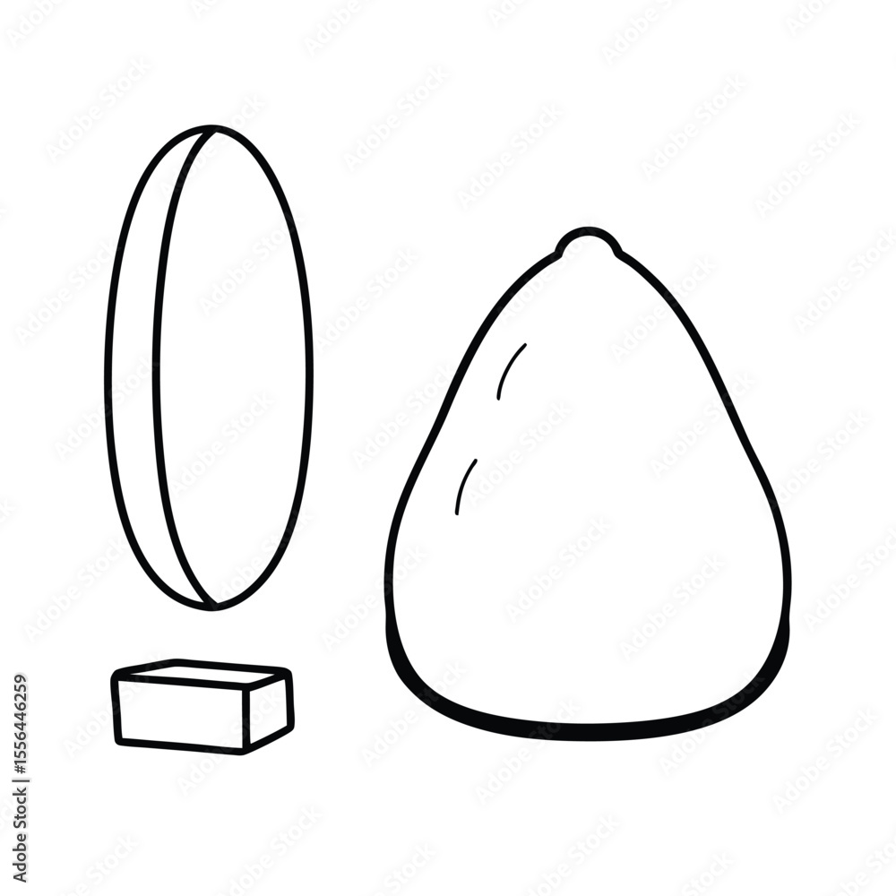 Fototapeta premium Bean bag placed next to standing floor mirror in line art Vector illustration