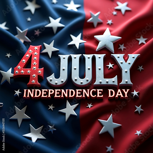4th of July Independence Day Text Banner with USA Flag, Stars and other elements in Creative Styles