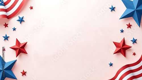 4th of July Independence Day Text Banner for copy space text with USA Flag and Stars in Creative Styles