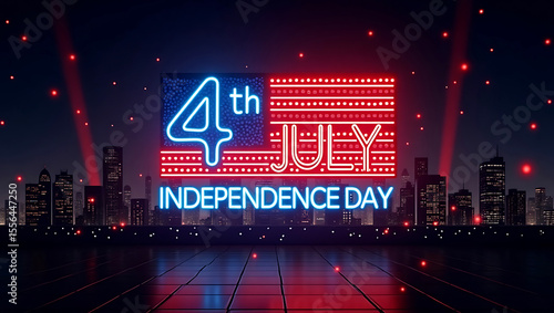 4th of July Independence Day Text Banner with USA Flag, Stars and other elements in Creative Styles