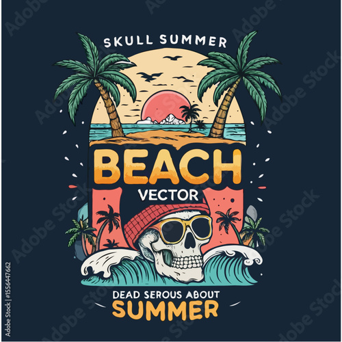 Skull summer beach vector design t-shirt