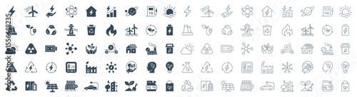 Sustainable Energy and Ecology Vector Icons Set - Renewable Power, Sustainable Solutions, Green Technology, and Environmental Vector Symbols in Line and Solid Illustration