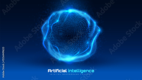 Futuristic technology digital artificial intelligence background, machine deep ai learning process, Blue glow particle motion. Vector illustration.