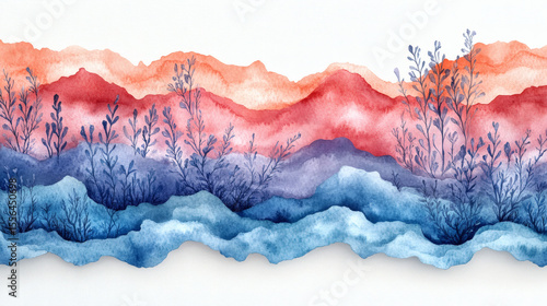 Watercolor Layered Hills Landscape Illustration