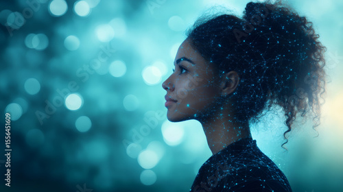 Woman Profile Portrait With Celestial Overlay