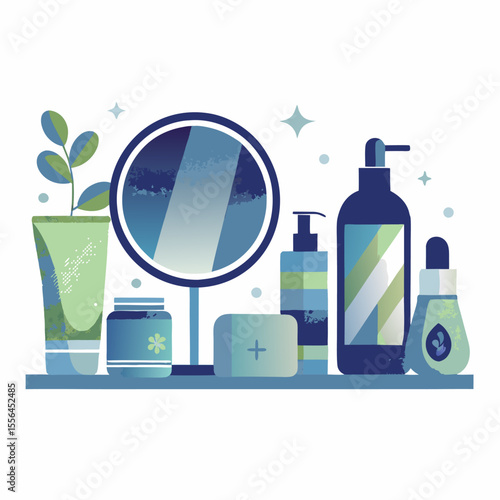 Morning beauty routine image. Flat image isolated on white background. Vector illustration.