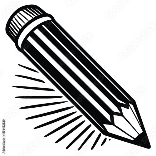 Sharpened graphite pencil with radiating lines writing