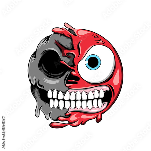 Half-Skull Emoticon Red & Bla...