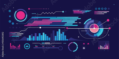 Abstract Horizontal Tech Interface Vector Banner Design Elements