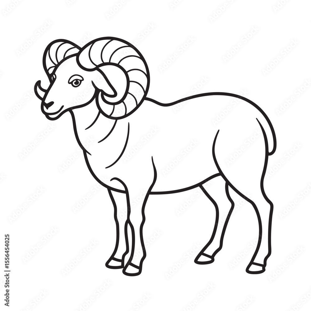 Fototapeta premium line art of single ram livestock crop farming 