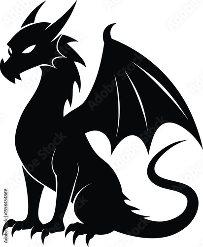 sitting black dragon silhouette gothic fantasy mythical creature