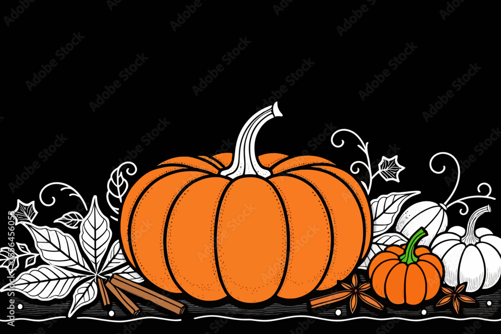 Naklejka premium Autumn Pumpkin Spice Design-Celebrate the Fall Season with Pumpkins Cinnamon and Spice-Harvest Time Decor-Halloween Thanksgiving Themed Image