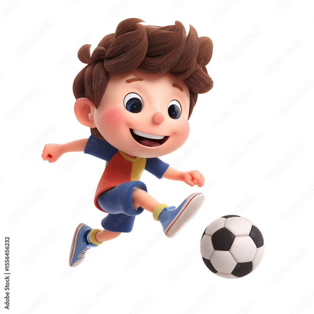 Cartoon Boy Kicking Soccer Ball, Energetic Kid Playing Soccer Cartoon Boy Kicking Soccer Ball, Energetic Kid Playing Soccer